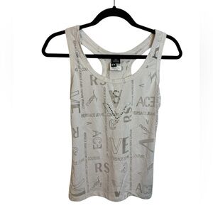 Versace Jeans Couture Y2K White Spellout Jeweled Tank